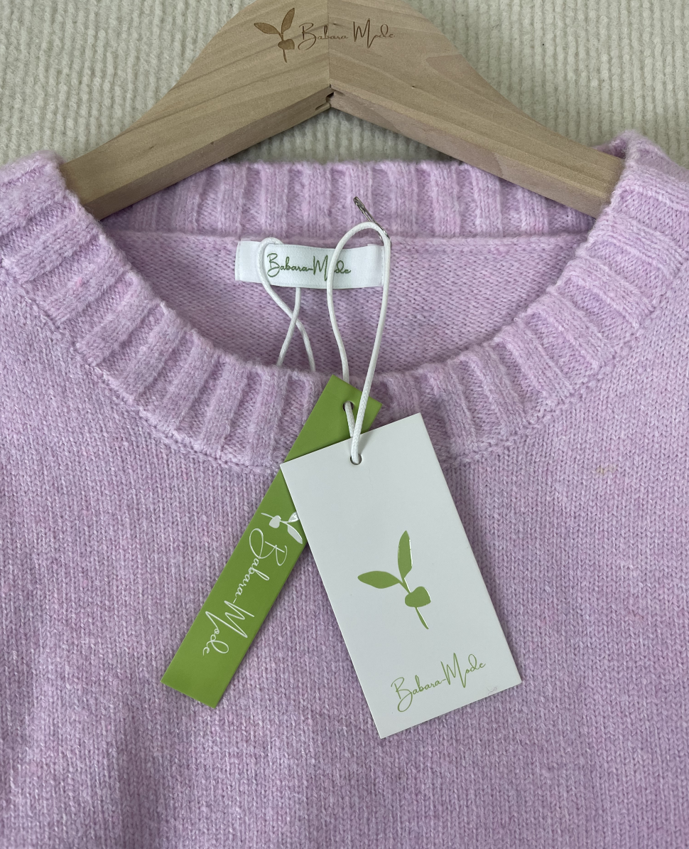 WinterTrend® - Rosa einfarbiger Pullover mit langen Ärmeln und Rundhalsausschnitt