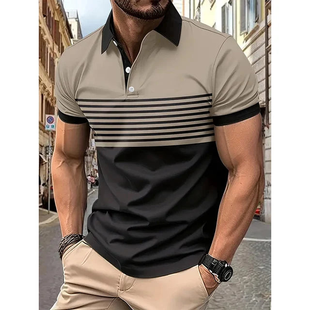 NICOLAS - Herren Kurzarm Gestreiftes Atmungsaktives Polyester Polo-Shirt