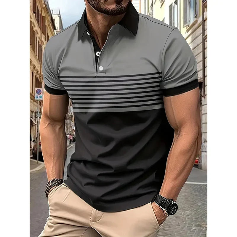 NICOLAS - Herren Kurzarm Gestreiftes Atmungsaktives Polyester Polo-Shirt