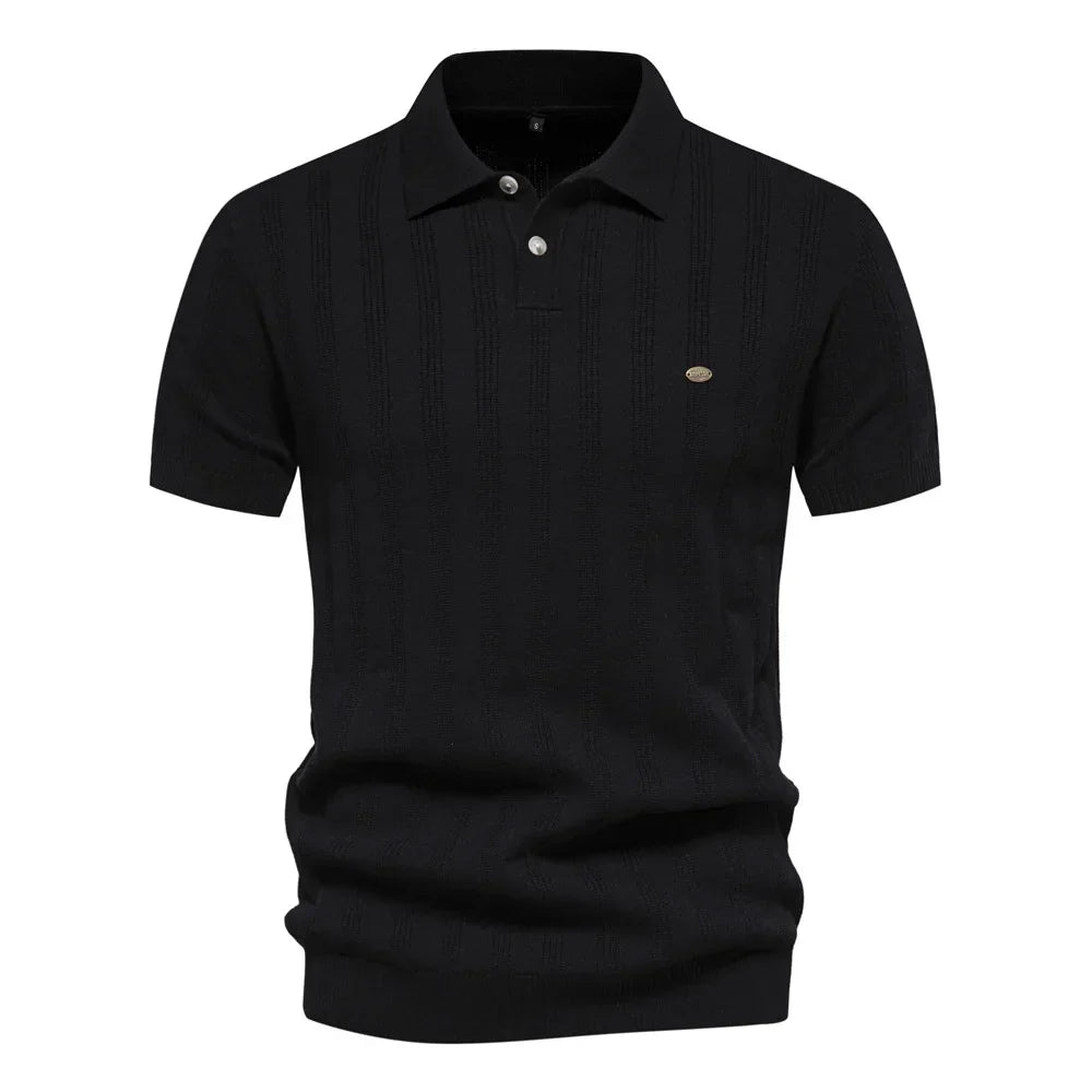 GERHARD - Herren Freizeit Gestreiftes Atmungsaktives Strick-Polo-Shirt