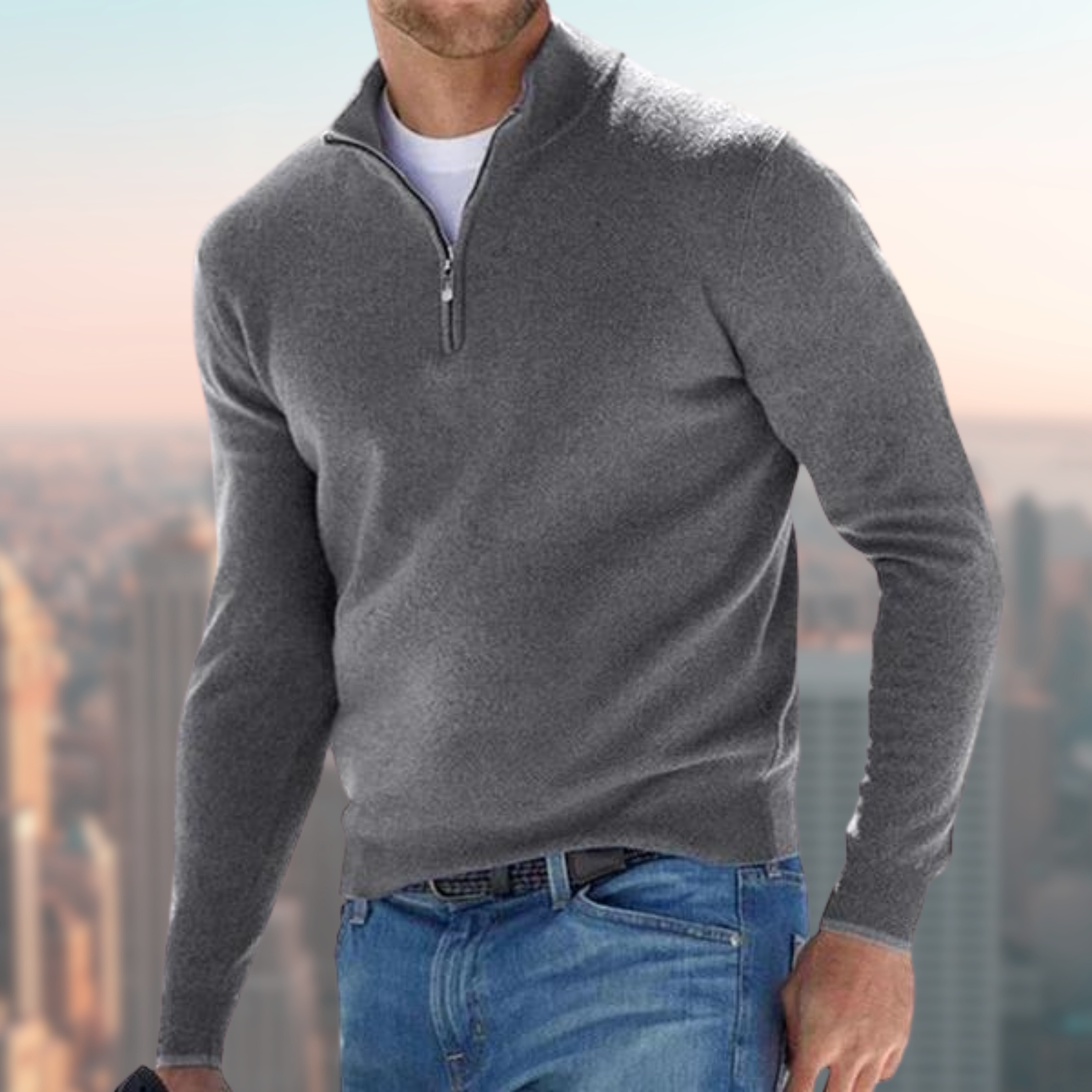 Chad - Basic-Pullover mit Reißverschluss