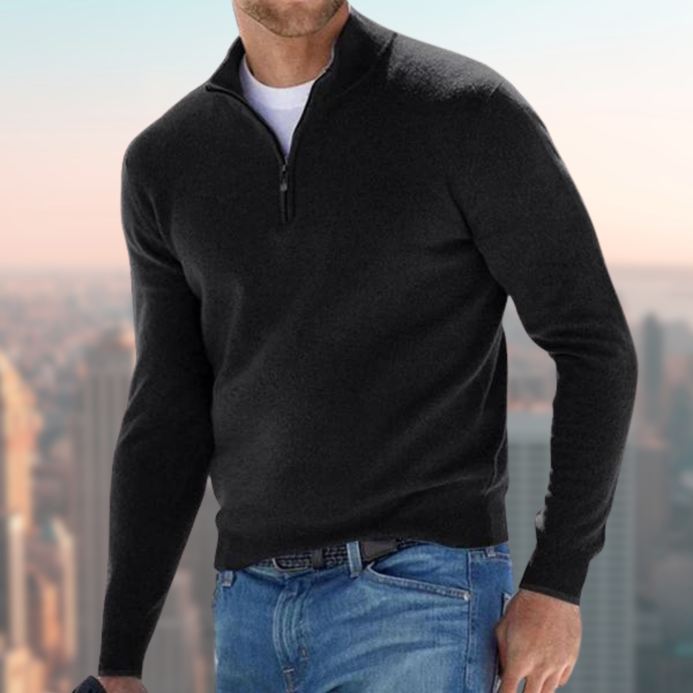 Chad - Basic-Pullover mit Reißverschluss