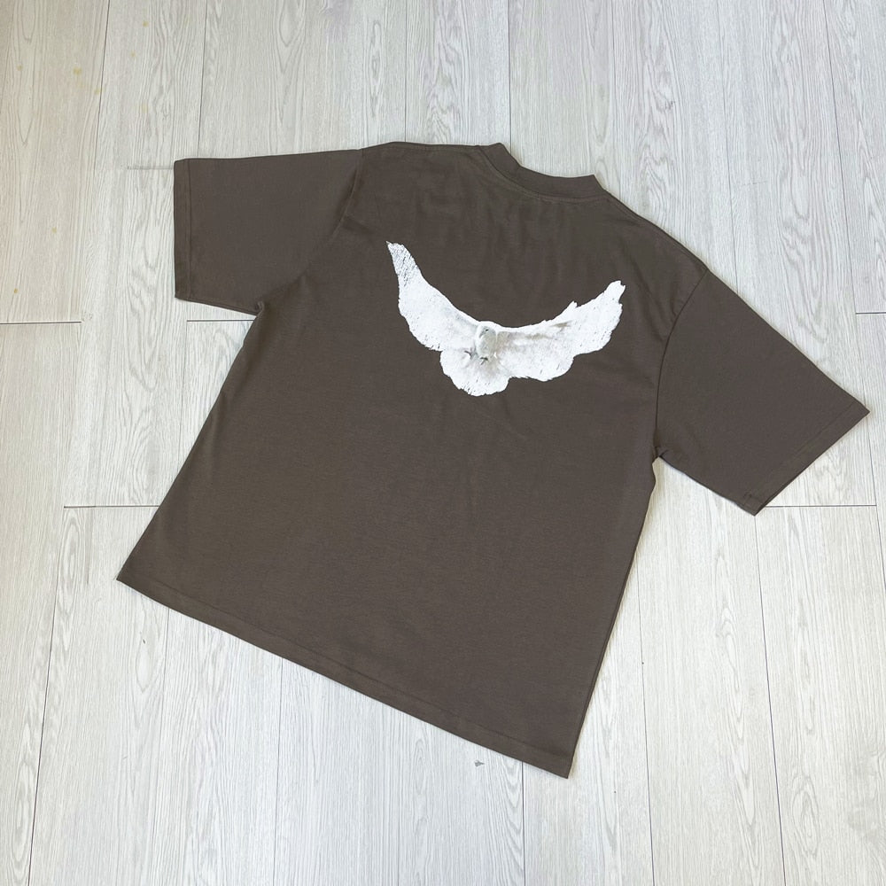 Luka's Frösche Treibgut Streetwear Vintage T-Shirt mit lockerem Schnitt und Tauben-Print