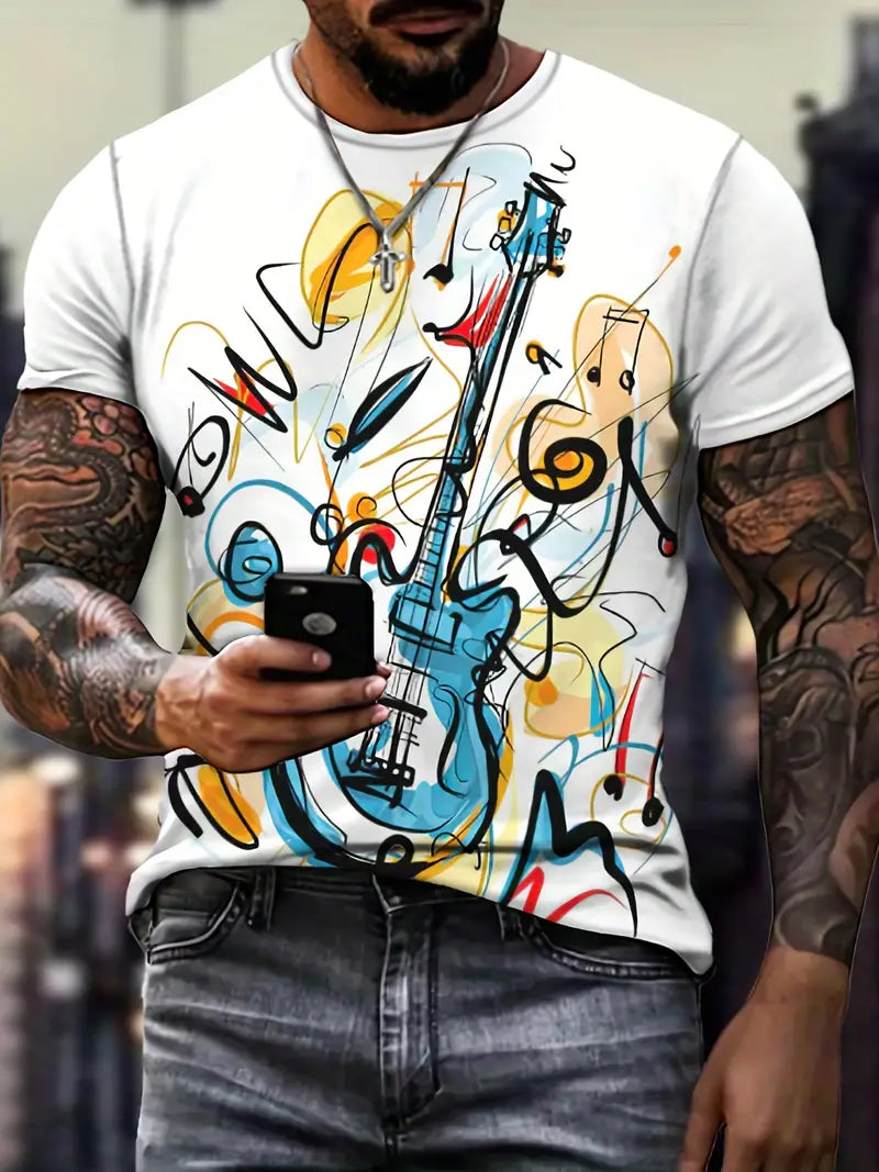 Mateo - Stilvolles Herren-T-Shirt mit Gitarrenmuster-Print