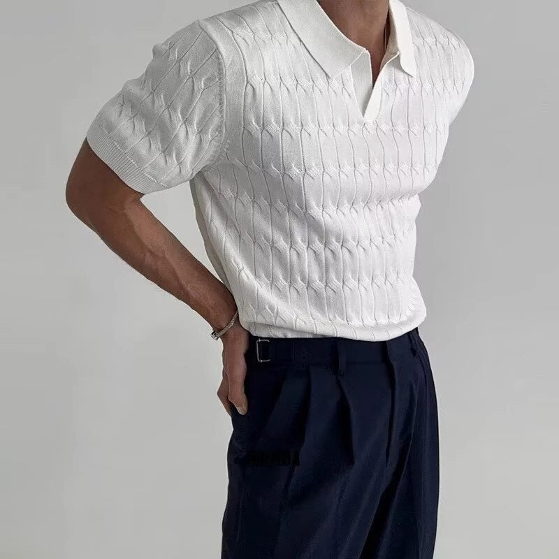 Davin - Lässiges Jacquard Strick Poloshirt