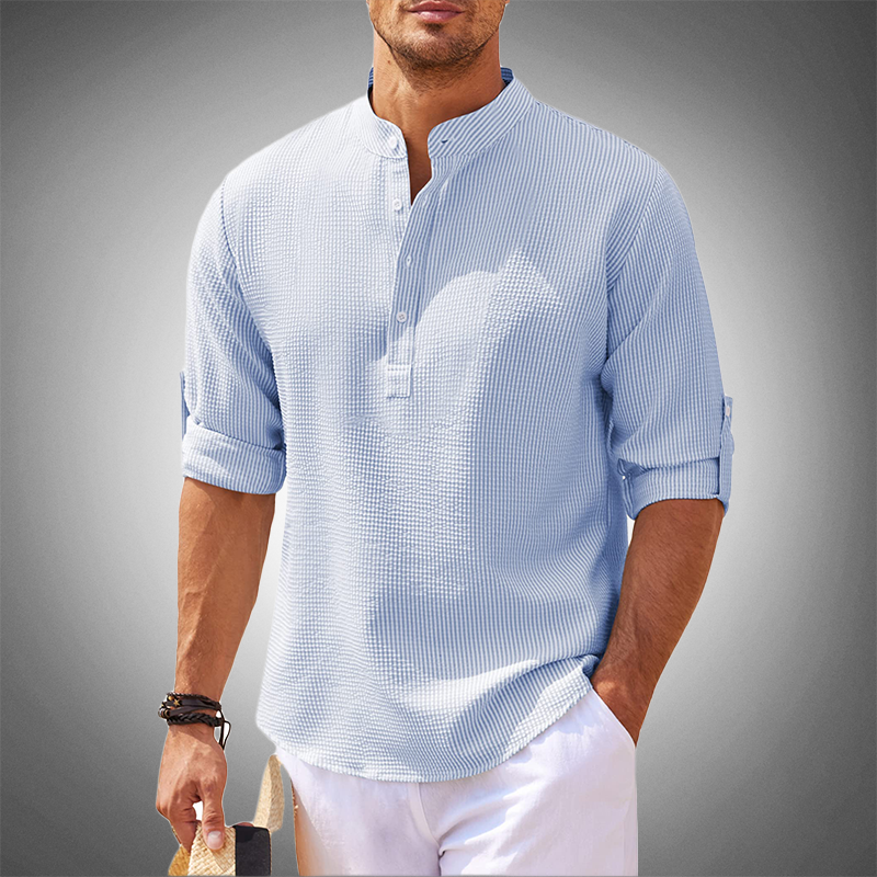 Logan - Modernes Leinen-Henley-Shirt in Grau