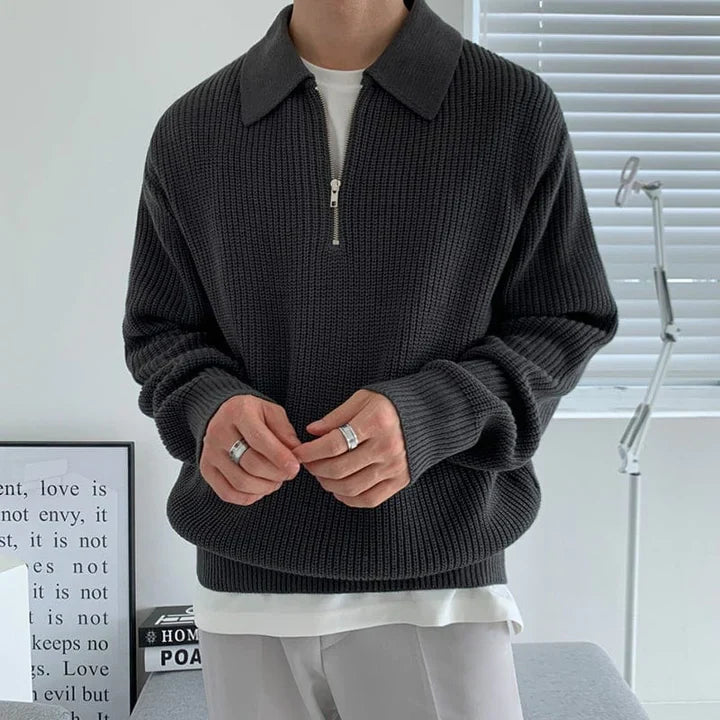 Knitted Half Zip Collar Sweater