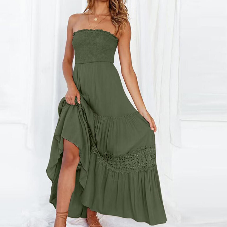 Celeste - Sommerliches schulterfreies Kleid mit Spitzenbesatz